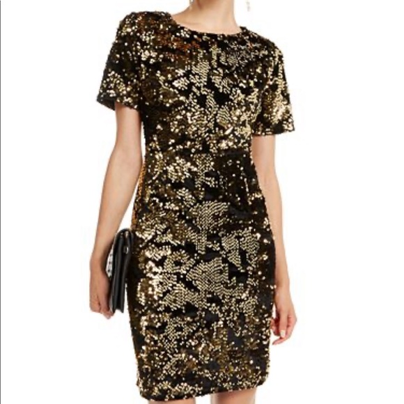 black sequin short sleeve dress